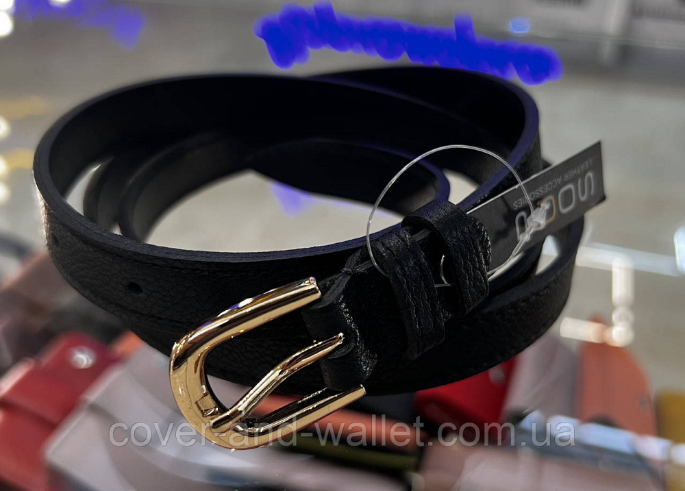 Тонкий кожаный женский ремень черного цвета 20 мм Puos Киев - изображение 9