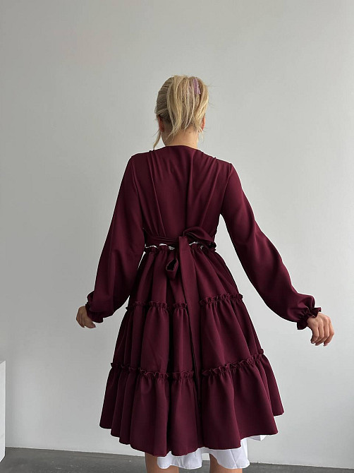 Женское базовое приталенное платье костюмный креп Бордо Одесса - изображение 4