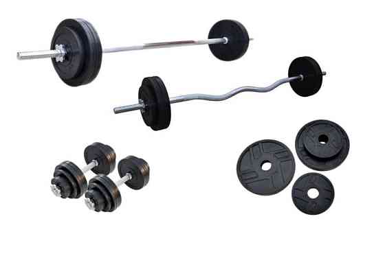 Дві штанги + 4 хромовані грифи + Набір обгумованих дисків 120 кг Гантелі, гирі, штанги та диски Київ