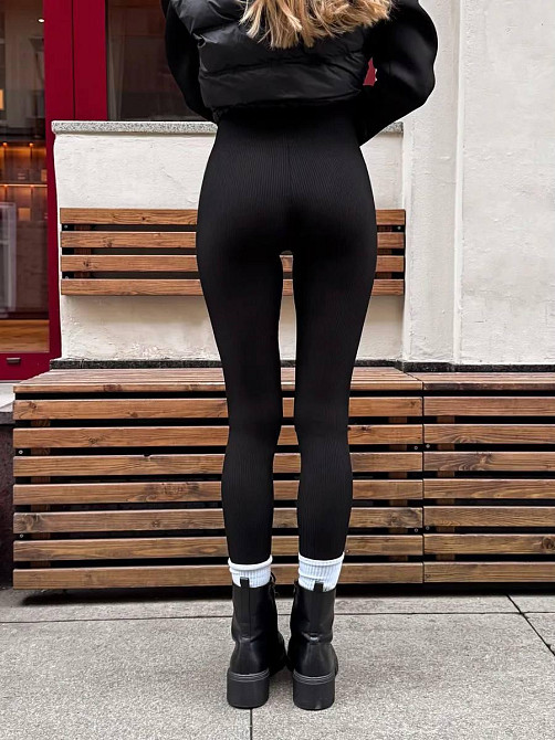 Женские теплые базовые лосины без боковых швов турецкий рубчик на флисе Черный, 46/48 Одесса - изображение 6