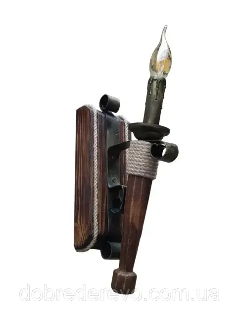 Дерев'яне бра на з факелом 1 в альтанку, сауну, будинок - кування під старовину Вижниця - фото 1