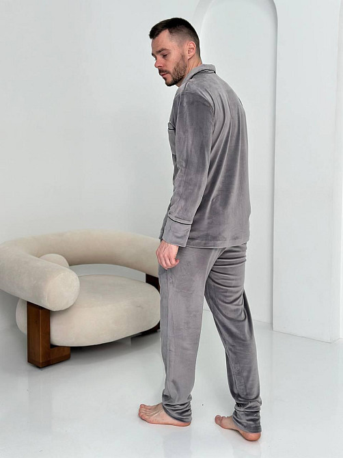 Пижама мужская велюровая на пуговицах Серый S Харьков - изображение 5