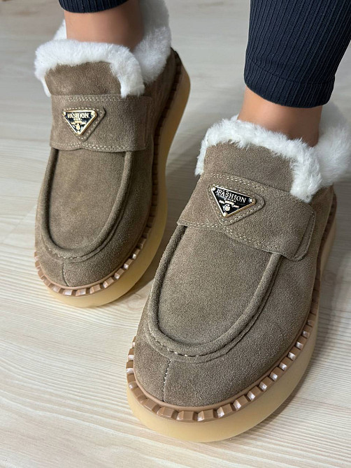 Черевики жіночі Hengji 69-3 лофери замшеві на хутрі бежеві, 40, 25 см Київ - фото 1