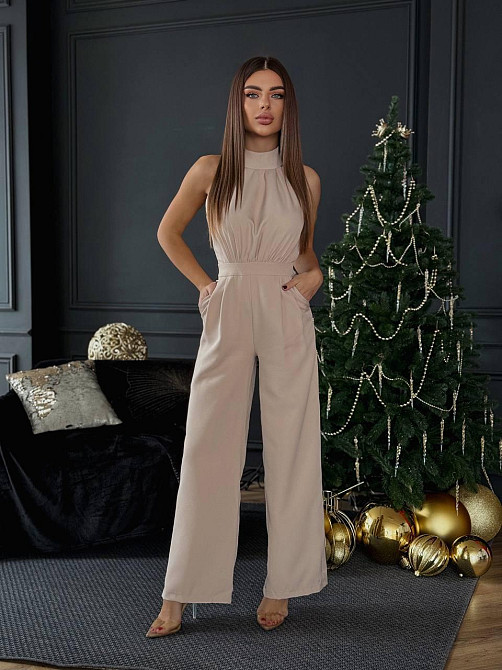 Женский стильный классический комбинезон Плотная качественная костюмка Бежевий, 46/48 Одесса - изображение 5