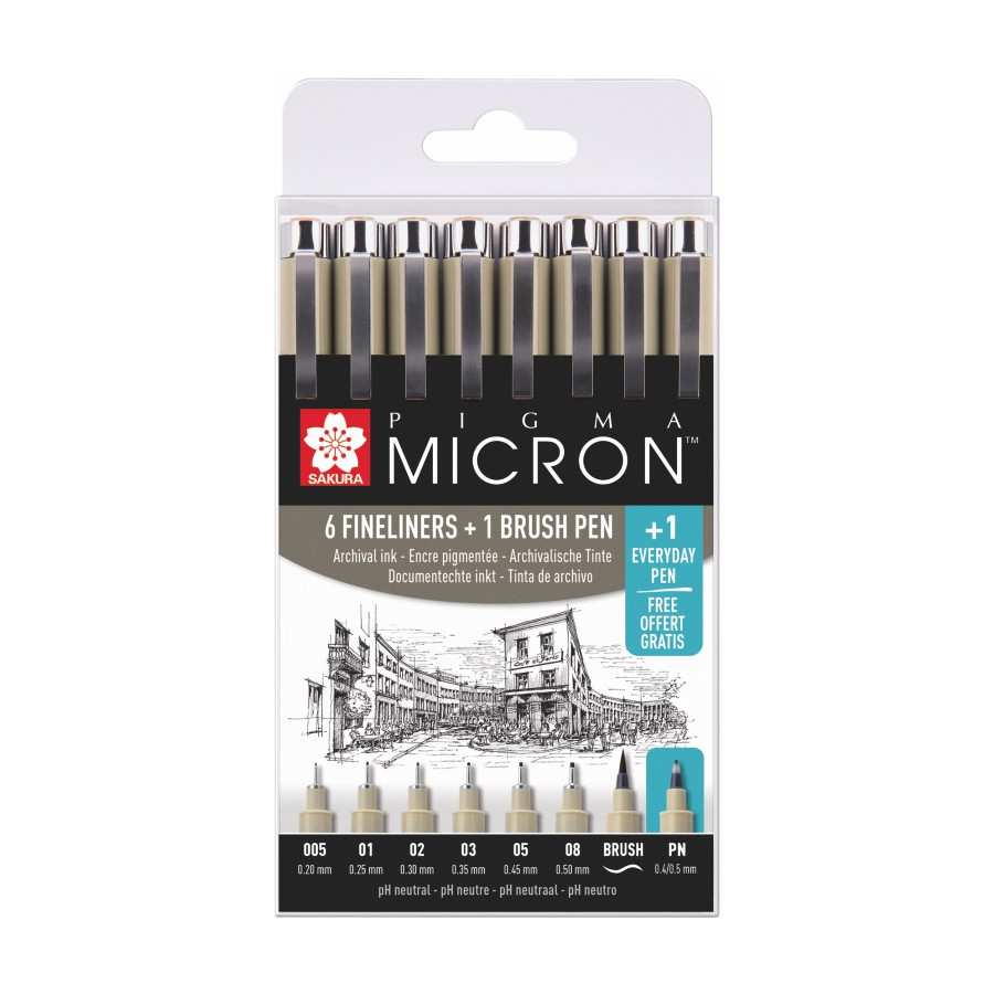 Набір лінерів PIGMA MICRON 6шт + 1 лінер-пензель Pigma Brush + PIGMA Micron PN В ПОДАРУНОК Sakura Київ - фото 1