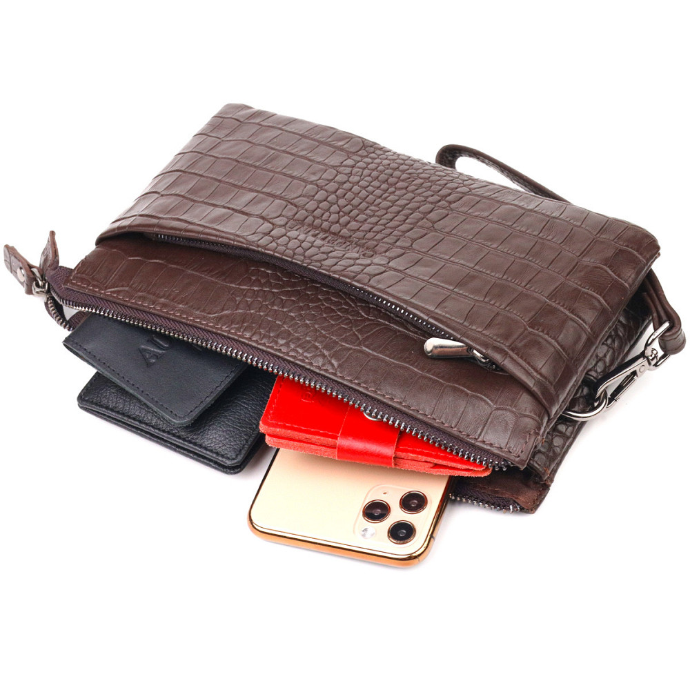 Интересный клатч для мужчин из натуральной фактурной кожи с тиснением под крокодила (CANPELLINI) Киев - изображение 2