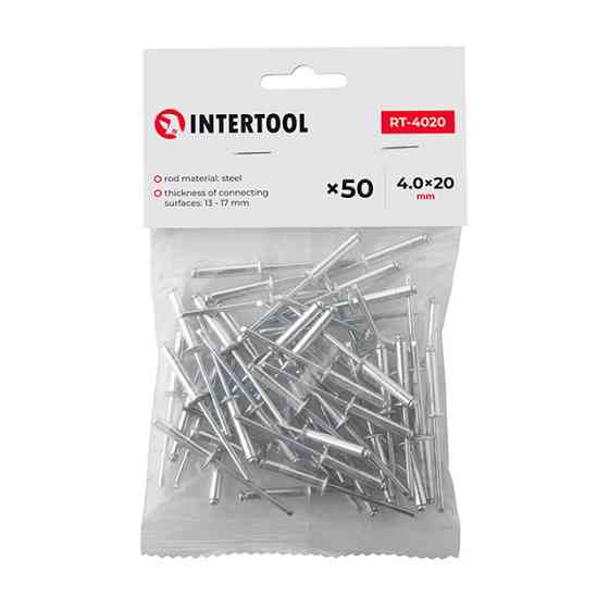 Заклепка алюмінієва, 4,0×20,0 мм, 50 шт. INTERTOOL RT-4020 Киев