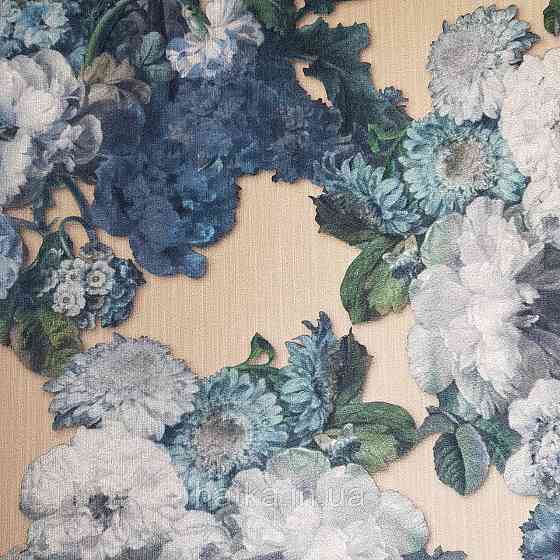 Шпалери метрові вінілові на флізелін дизайнерські Erismann Elle квіти листя сині бузкові на пісочному Київ