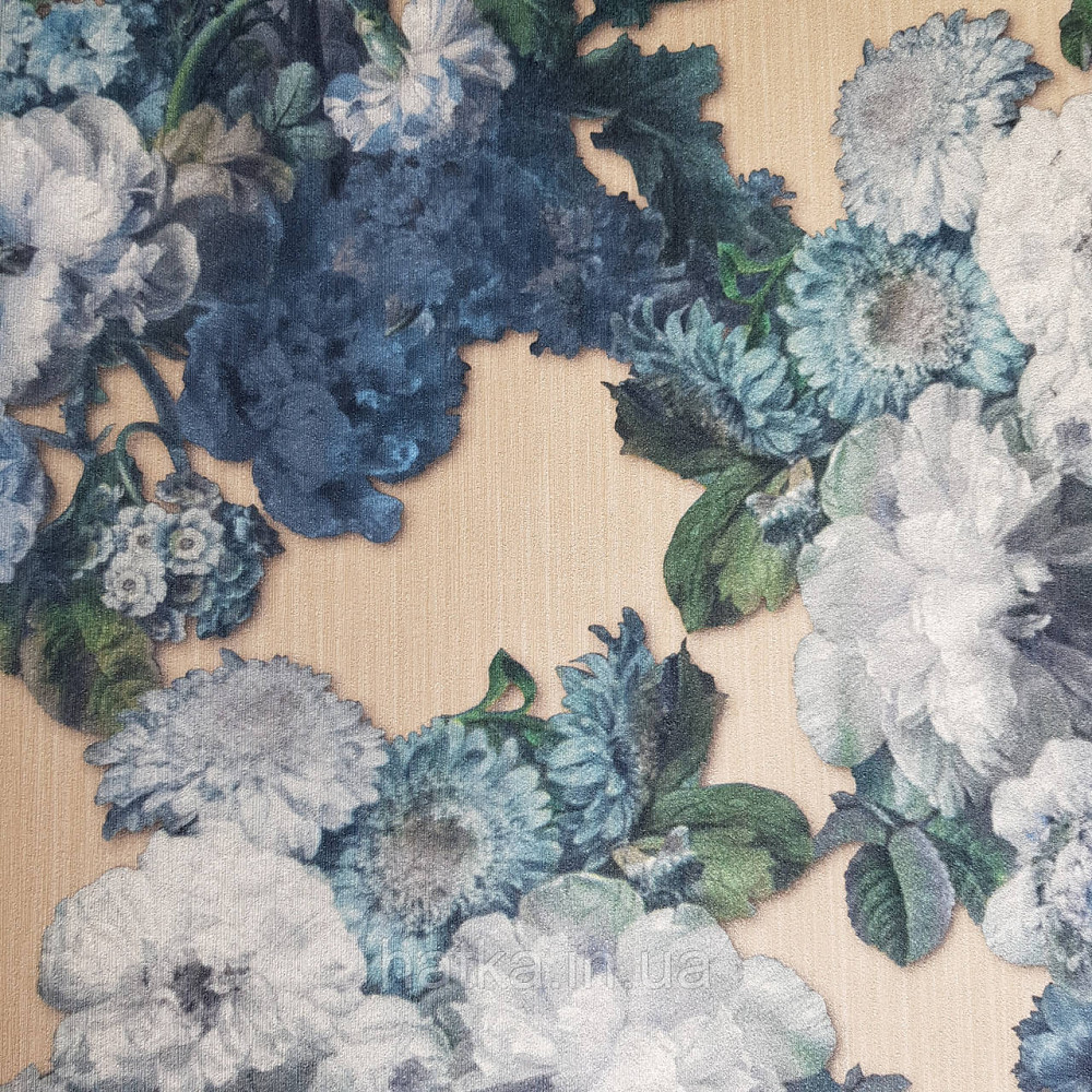 Шпалери метрові вінілові на флізелін дизайнерські Erismann Elle квіти листя сині бузкові на пісочному Київ - фото 1