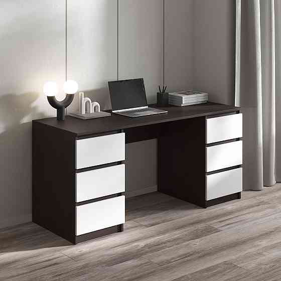 Компьютерный стол VAYS R-2 Венге Темный-Белый фасад, письменный с 2 тумбами, 6 ящиков без ручек, ЛДСП 160×60×75 см – для дома, офиса, учебы Львов