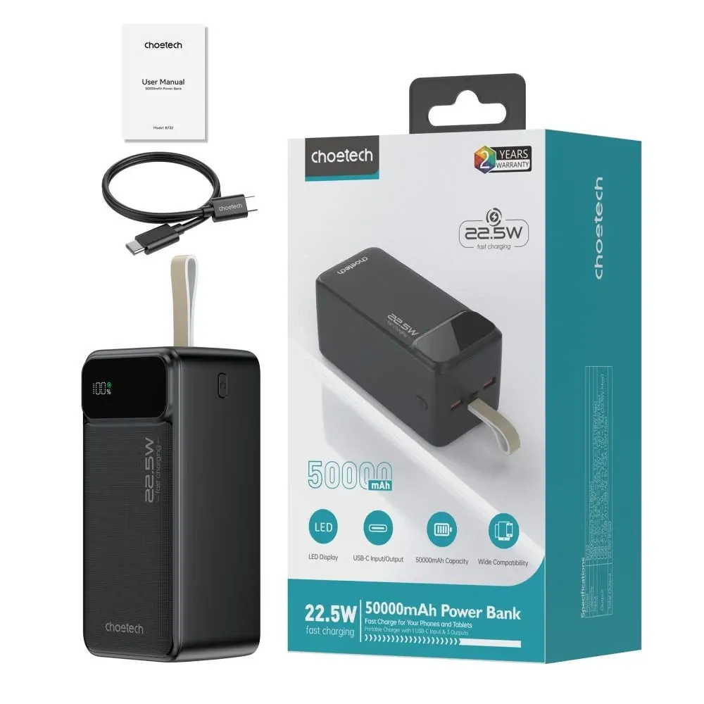 Повербанк 50000 mAh Choetech B732 Black 22.5W QC3.0 PD3.0 (43-00118) Киев - изображение 3