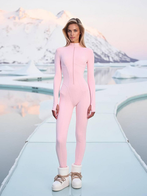 Жіночий обтислий теплий комбінезон на змійці пума Рожевий, 46/48 Одеса - фото 1