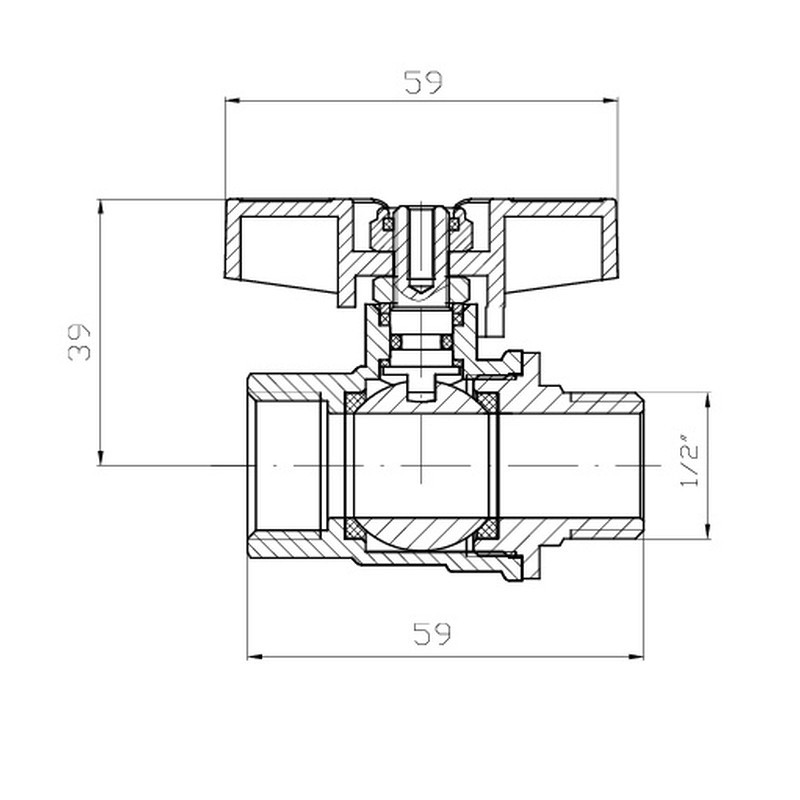 Кран кульовий ГШМ Koer Extreme KE.218-15 - 1/2" FM ручка "метелик" червона (KR5759) Київ - фото 6