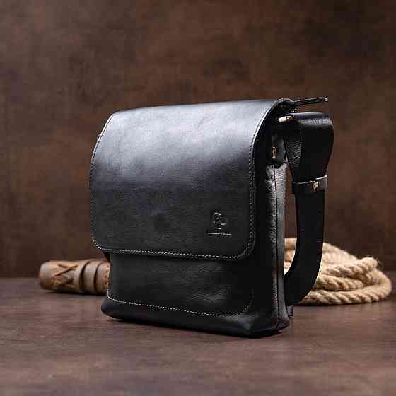 Сумка месенджер в гладкій шкірі GRANDE PELLE 11333 Чорна Київ