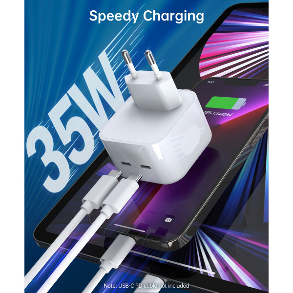 Зарядний пристрій 2хUSB-C 35W PD QC3.0 Q5008 білий Choetech (Q5008-EU-WH) Киев - изображение 4