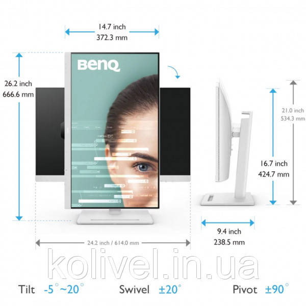 TFT 27" BenQ GW2790QT, IPS, QHD, 75 Гц, HDMI, DP, USB-C, HAS, колонки, білий (GW2790QT) Київ - фото 9