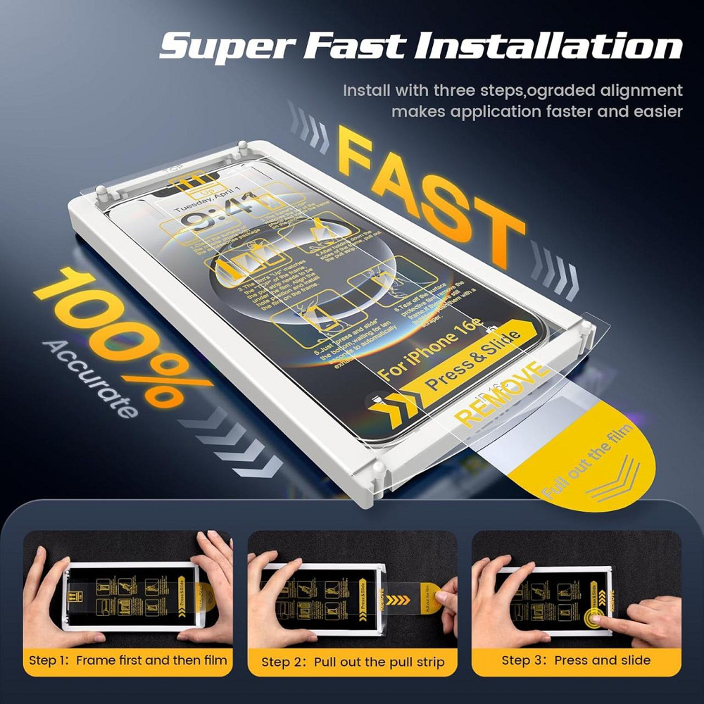 Захисне скло для iPhone 16e/14/13 (6.1") 3 шт 9H+ загартоване Full Screen HD протиударне олеофобне антиподряпин з рамкою для Київ - фото 5
