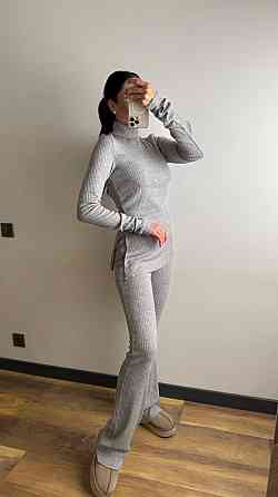 Жіночий теплий базовий костюм-двійка ангора рубчик Сірий, 44/46 Одеса