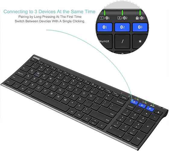 Беспроводная Bluetooth-клавиатура Arteck HB193 полноразмерная, 3 устройства, Windows/iOS/Android/macOS, аккумулятор Киев
