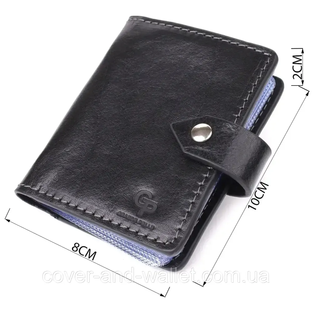 Компактна візитниця з італійської шкіри чорного кольору ручної роботи Grande Pelle Ricco Київ - фото 2