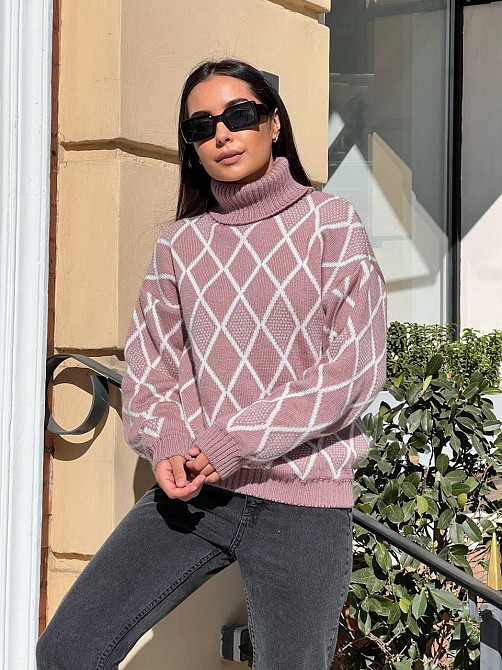 Жіночий модний триколірний светр орнамент із високогірловиною. 42-56р Київ - фото 7