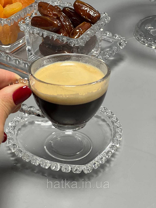 Чашка з блюдцем "Прозоре серце" для кави 100 мл прозора з обідком у формі серця Київ - фото 1