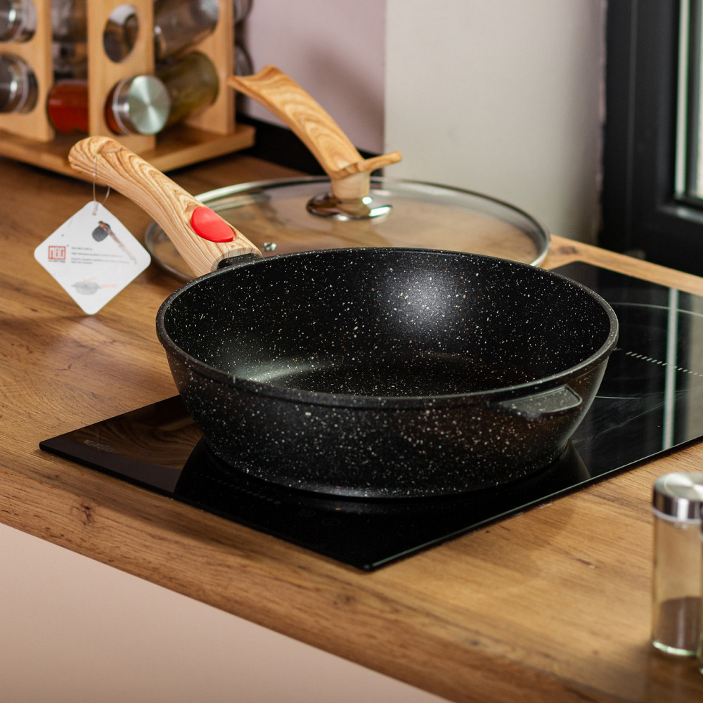 Алюмінієва глибока сковорода (3,5 л) зі скляною кришкою Ø28 см чорна MGC HP-4-465B Коломыя - изображение 8