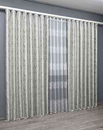 Комплект штор VR-Textil Лен Мрамор 100х270 2шт и Тюль 400х270 1263ш-1675т Светло-серый с белым 71-168/2 Киев