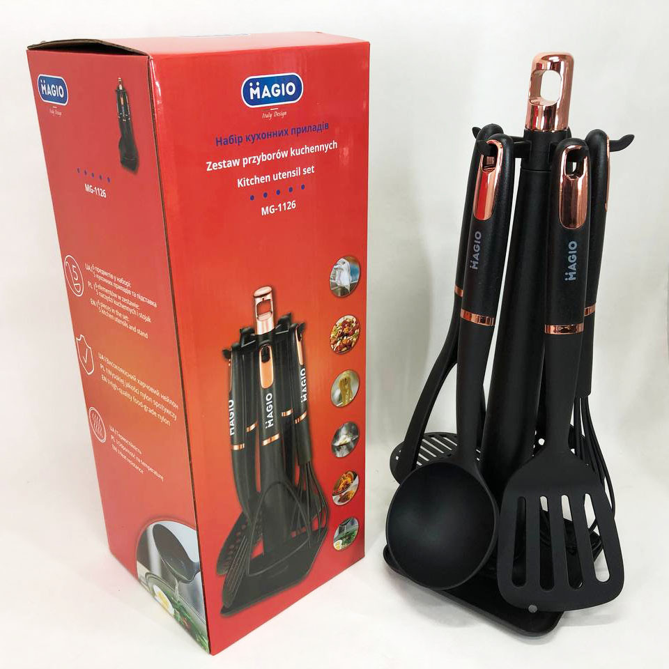 Набір кухонного силіконового приладдя на підставці Magio, Набір кухонний лопатка кухарського JF-80 Львів - фото 3