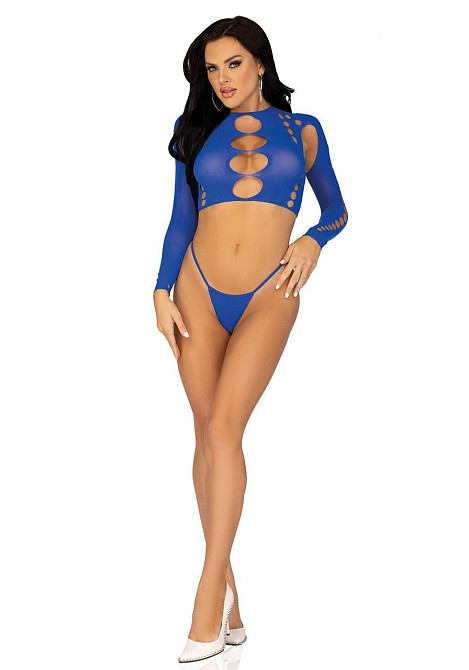 Комплект Leg Avenue Long sleeve crop top & string Royal Blue One Size, топ, стрінги Sex Aura Київ - фото 6