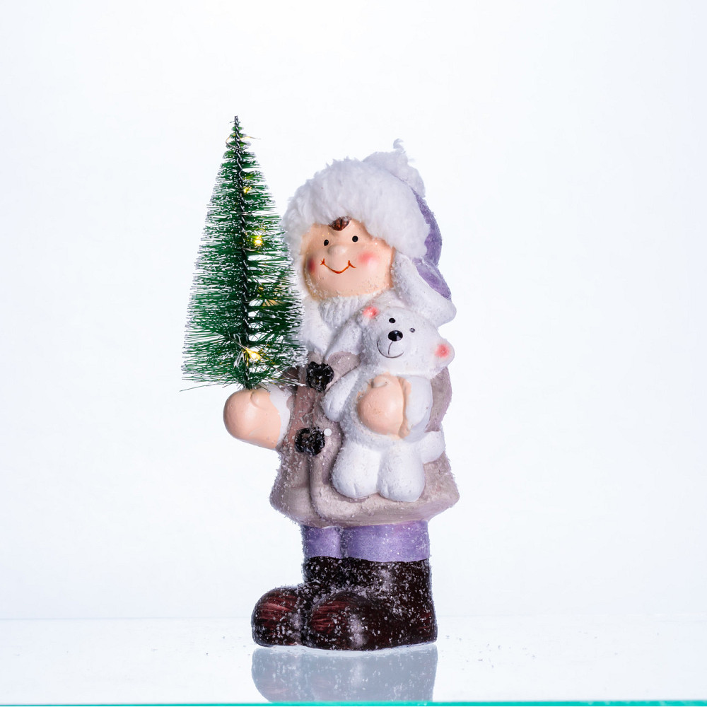 Yiwu Новорічна фігурка з підсвіткою Дівчинка з ялинкою з фарфору 9×6×18 (см) новорічний декор д Коломыя - изображение 1