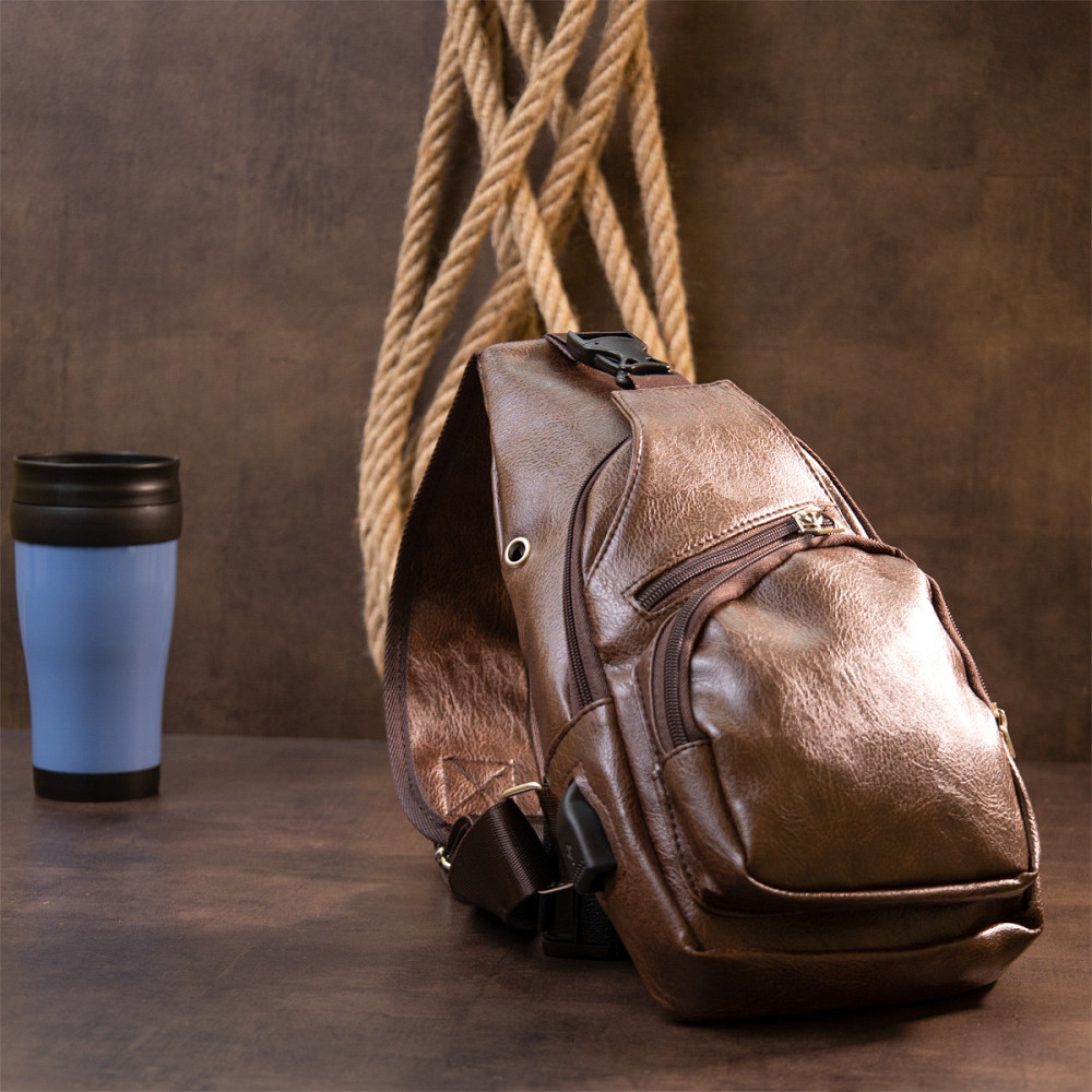 Сумка кросс боди смарт из кожзама Vintage 20572 Коричневая Киев - изображение 3