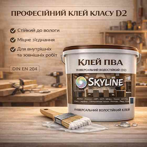 Клей ПВА D2 водостійкий SkyLine 1 кг — універсальний столярний клей для дерева, ДСП, МДФ і меблів Харків