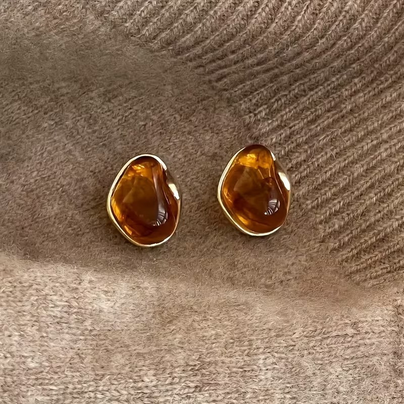 Серьги набор 5 пар в различных дизайнах с смола под янтарь золотистые,женская бижутерия серьги комплект Каменец-Подольский - изображение 5