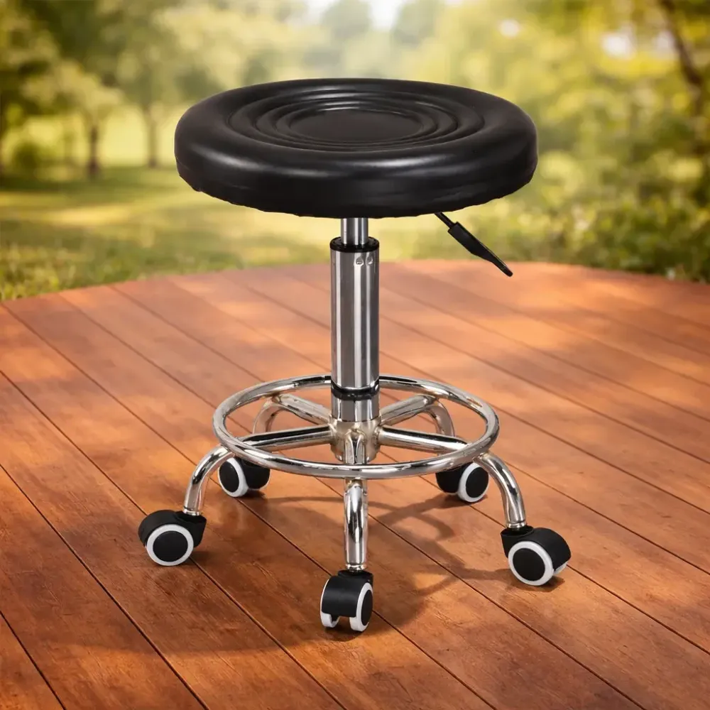 Стул косметологический без спинки на колесах с подставкой для ног, регулировка высоты Черный Киев - изображение 2