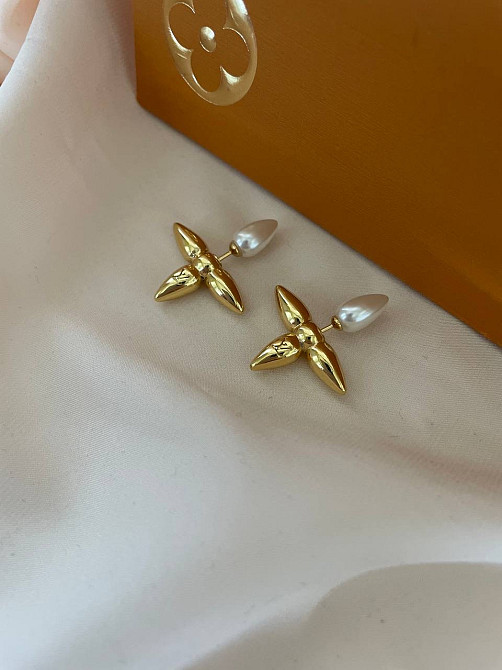 Сережки пусети LV покриття золото 18К Одеса - фото 6