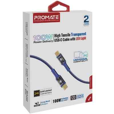 Дата кабель USB-C to USB-C lucidline-cc120.navy Promate (lucidline-cc120.navy) Вінниця