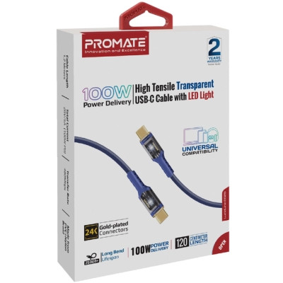 Дата кабель USB-C to USB-C lucidline-cc120.navy Promate (lucidline-cc120.navy) Вінниця - фото 2