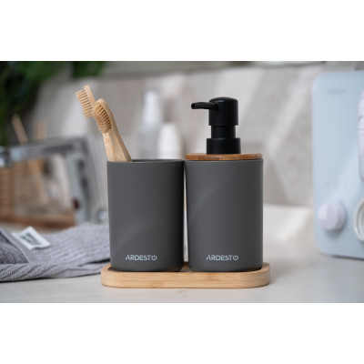 Набор для ванной комнаты Ardesto Minimalism 3 предмета Темно-серый 360 мл (ARHB3110GB) Винница - изображение 4