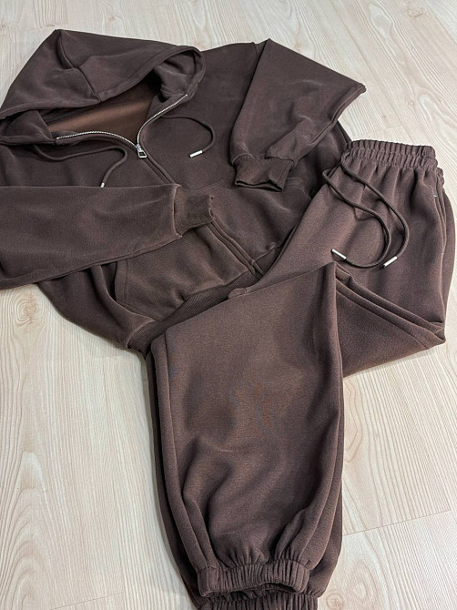 Костюм жіночий A-N 27066 спортивний оверсайз худі на блискавці та джогери коричневий, коричневий, L Київ - фото 7