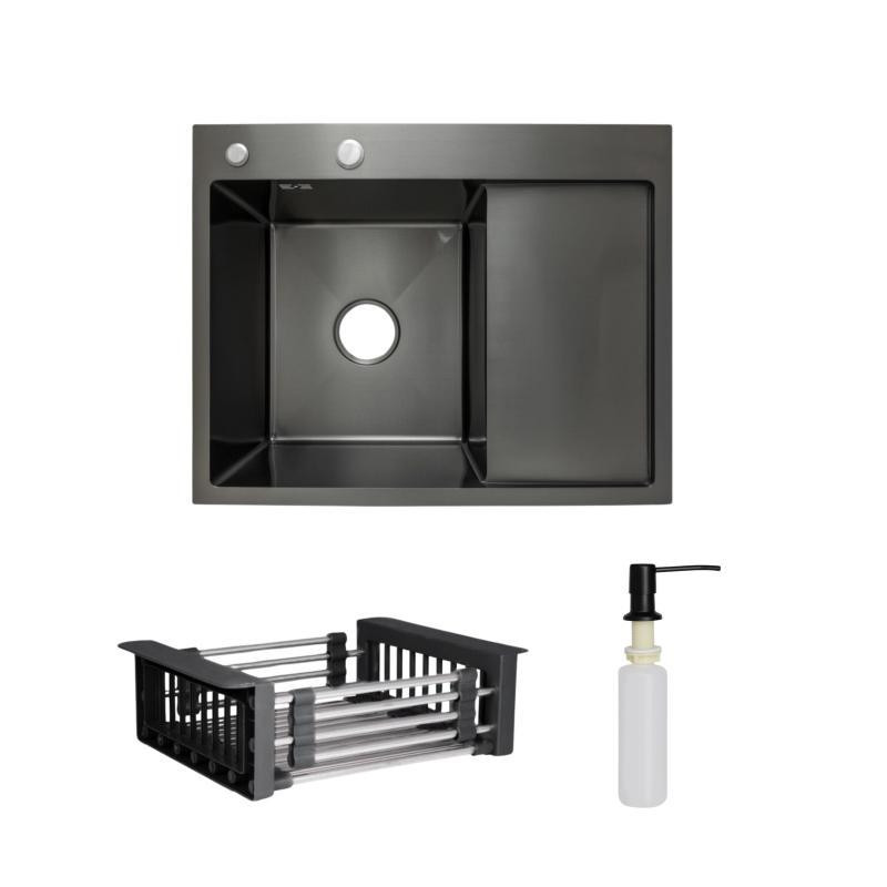 Комплект Lidz Handmade H6350BR Мойка для кухни интегрированная крыло справа BlackPVD в комплекте с дозатором + Киев - изображение 1