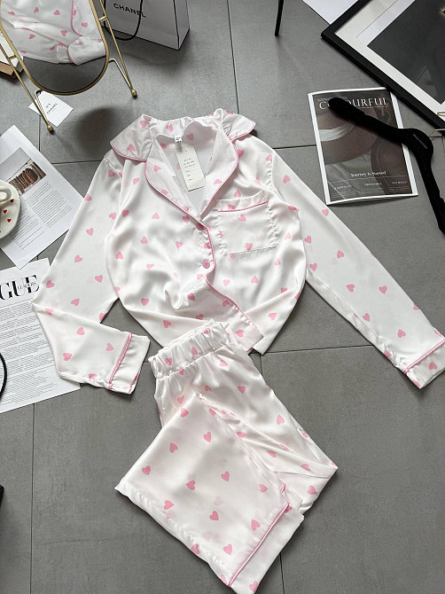 Женская стильная домашняя повседневная пижама шелк Белый, 46/48 Одесса - изображение 2