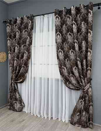 Комплект штор на люверсах VR-Textil Парча № 1773ш Венге з молочним 155х270 см 2 шт (37-0260) Київ