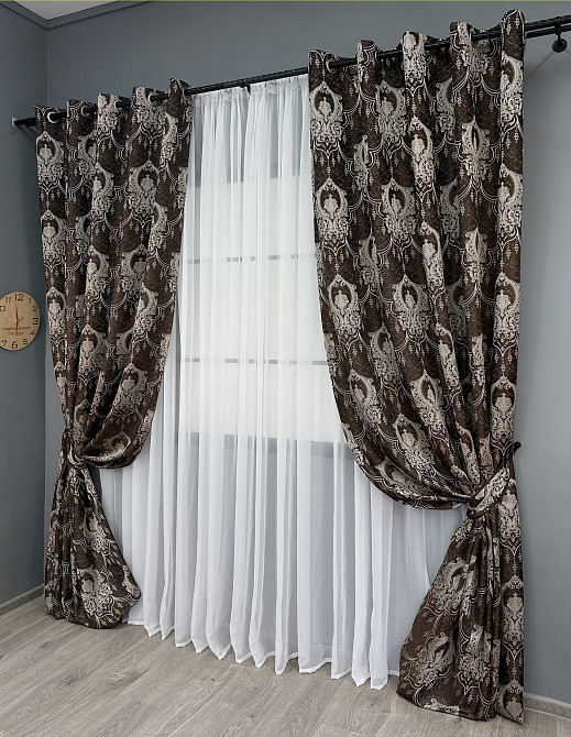 Комплект штор на люверсах VR-Textil Парча № 1773ш Венге з молочним 155х270 см 2 шт (37-0260) Київ - фото 3