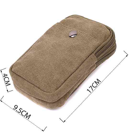 Компактная сумка-чехол на пояс с металлическим карабином из текстиля Vintage 22224 Оливковый Киев