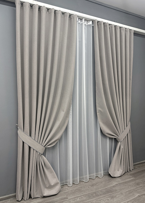 Комплект штор VR-Textil 100% блэкаут ASHEN NIGHT 150х270 2шт и Тюль 400х270 1847ш-1153т тауп с белым 71-084/3 Киев - изображение 2