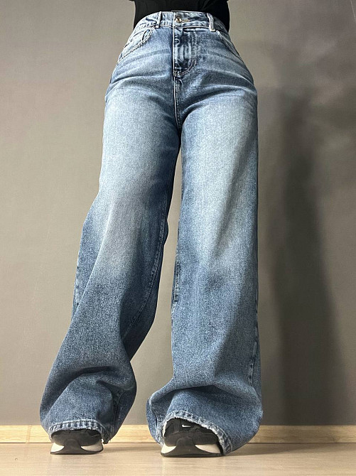 Джинси жіночі Zeo Basic 4635 WIDE LEG palazzo jeans висока посадка широкі довгі світло сині, світло-синій, 36, 36, 74 см, 102 см Київ - фото 15