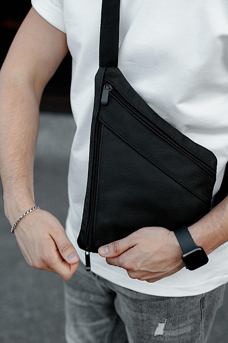 Сумка-слінг із натуральної шкіри, сумка через плече чоловіча SL024 (Чорна) Суми - фото 3
