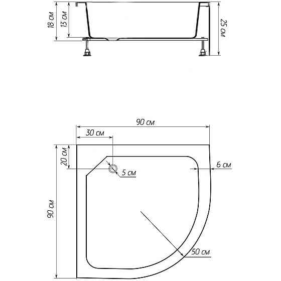 Душовий піддон півкруглий SLUPIA RM90F BRAVO (1уп.) Киев