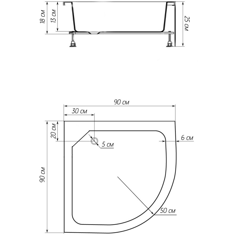 Душовий піддон півкруглий SLUPIA RM90F BRAVO (1уп.) Киев - изображение 2